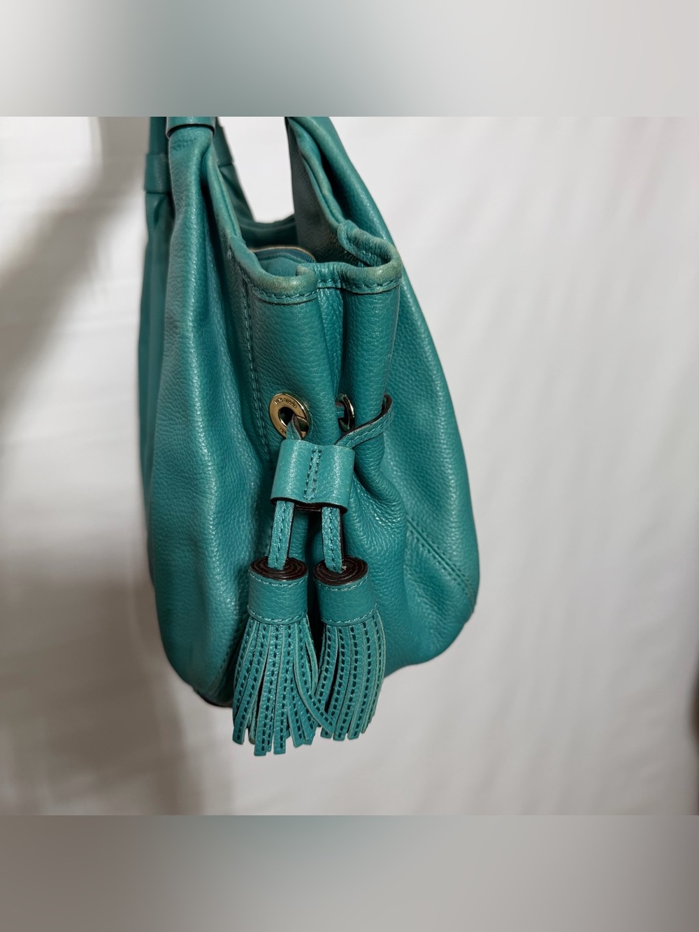 Kate Spade โข Stevie Leather Hobo Shoulder Bag Turquoise Blue Tassels - Picture 9 of 15